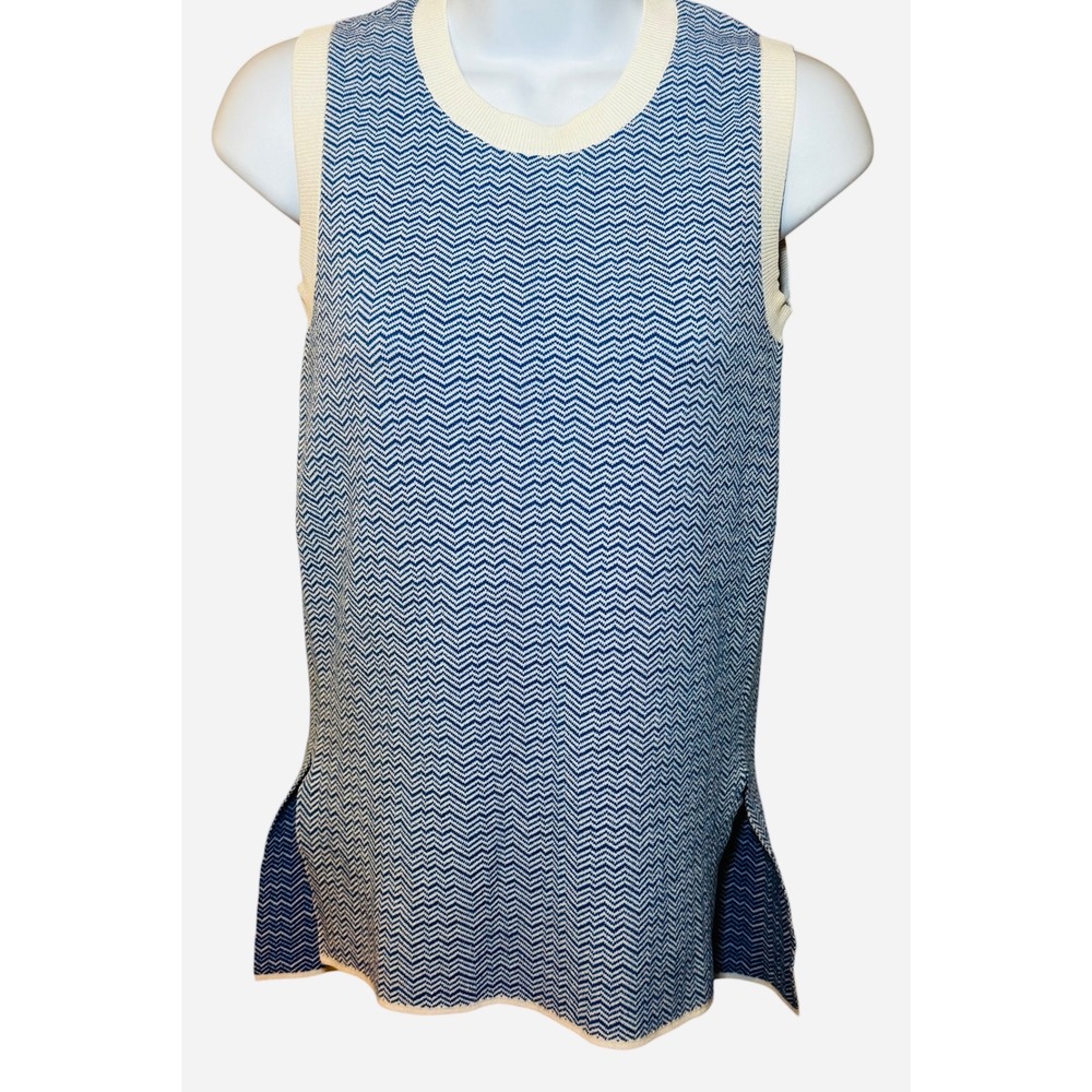 Tory Sport Blue White Chevron Knit Tank Top Sleeveless Womens Small Round Neck